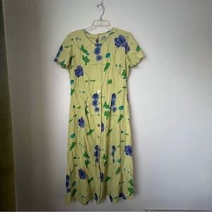 Vintage 90s First Focus Green Button Front Floral Midi Dress 9/10